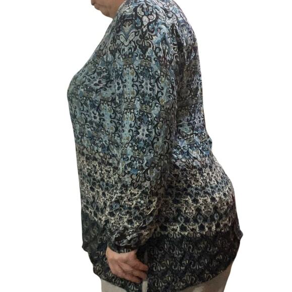 J.Jill Womens Damask Blue Print Long Sleeve Bouse Size XL - Picture 4 of 8